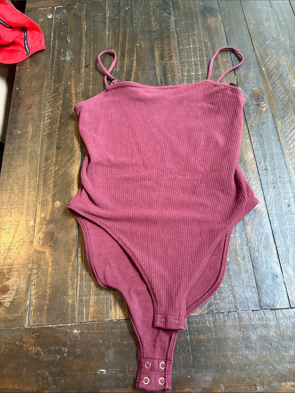Old Navy Ribbed Spaghetti-Strap Bodysuit in Wine